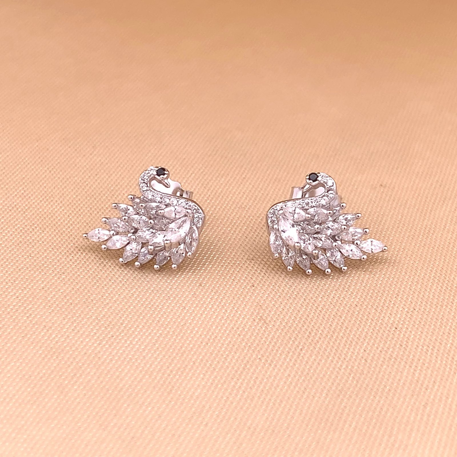 Flaunting Swan Stud Earrings (Pure Silver) - Silver